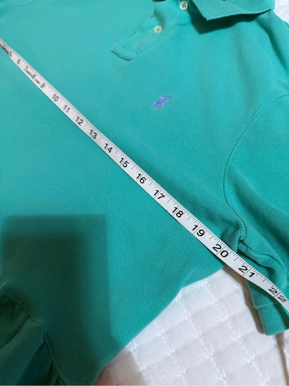 Upcycled Mens Ralph Lauren Turquoise Ruffle-Hem Polo Top - Picture 8 of 11